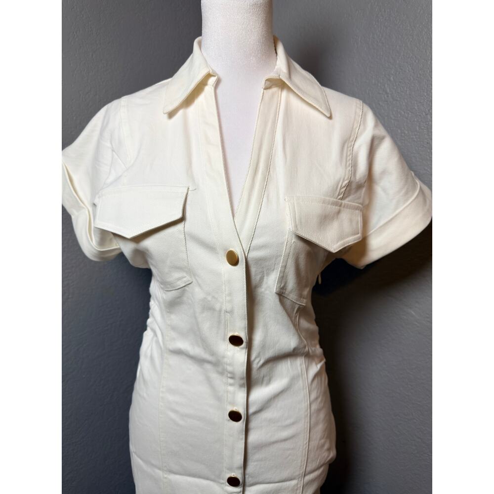 Candescent Women's Midi Dress Size S Ivory Button Front Collared Dress - Picture 2 of 6